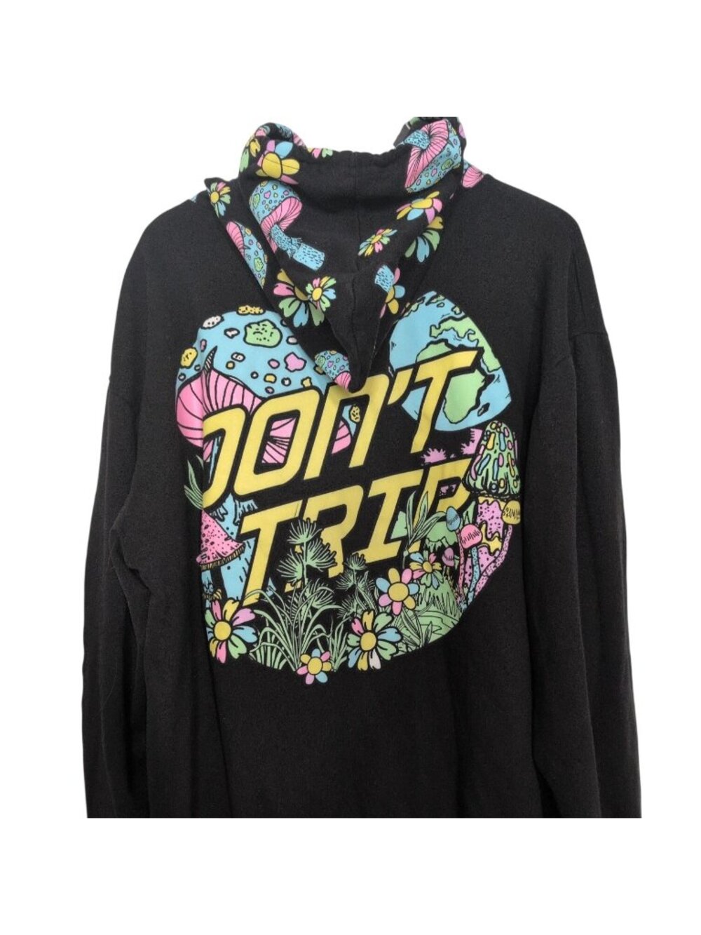 Fresh Laundry Dont Trip Hoodie Mens Size 2XL Black Mushroom Floral Long Sleeve